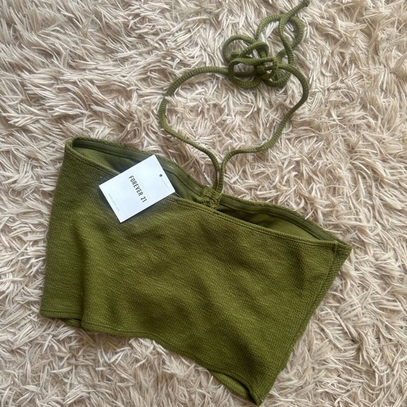 Green Ruched Knit Halter Top - Picture 2 of 2